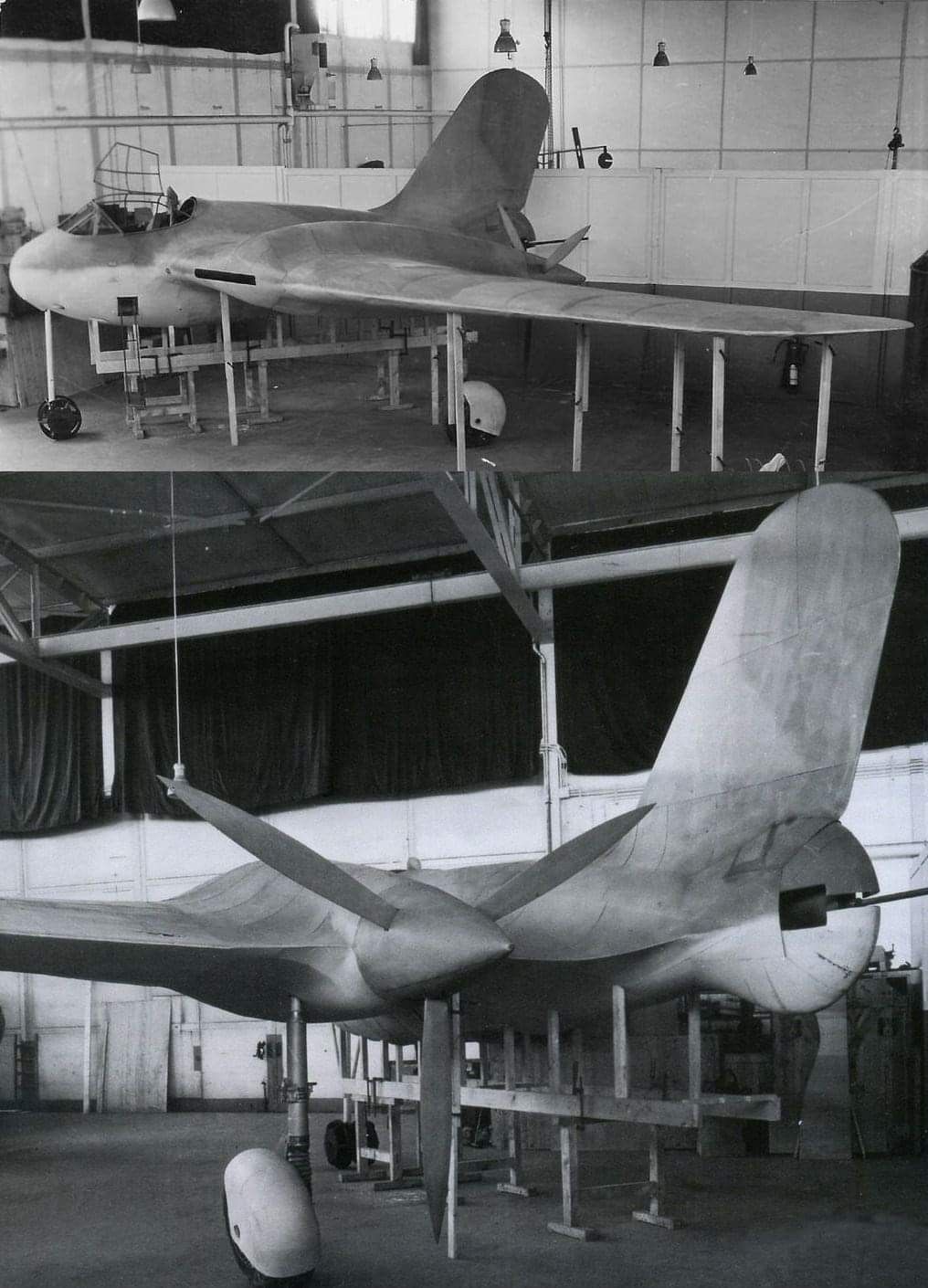 Maquetas hechas - messerschmitt-me-329 Vista frontal trasera foto bn